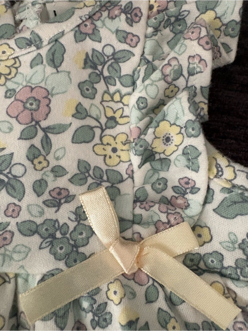 Nicole Miller Floral Ruffle Top & Diaper Cover Set - Cream, Pink, Yellow, Green - Picture 4 of 4